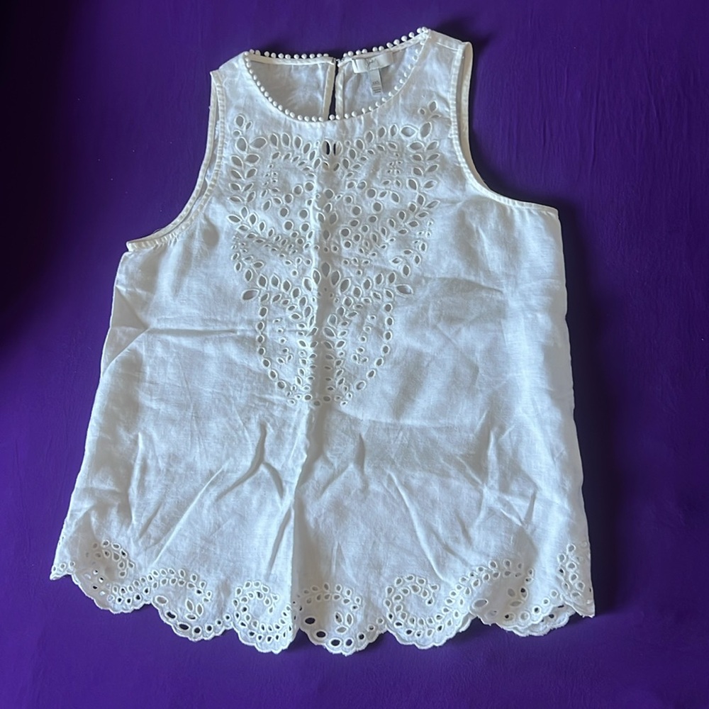 Joie White Eyelet Sleeveless Linen Top size XXS